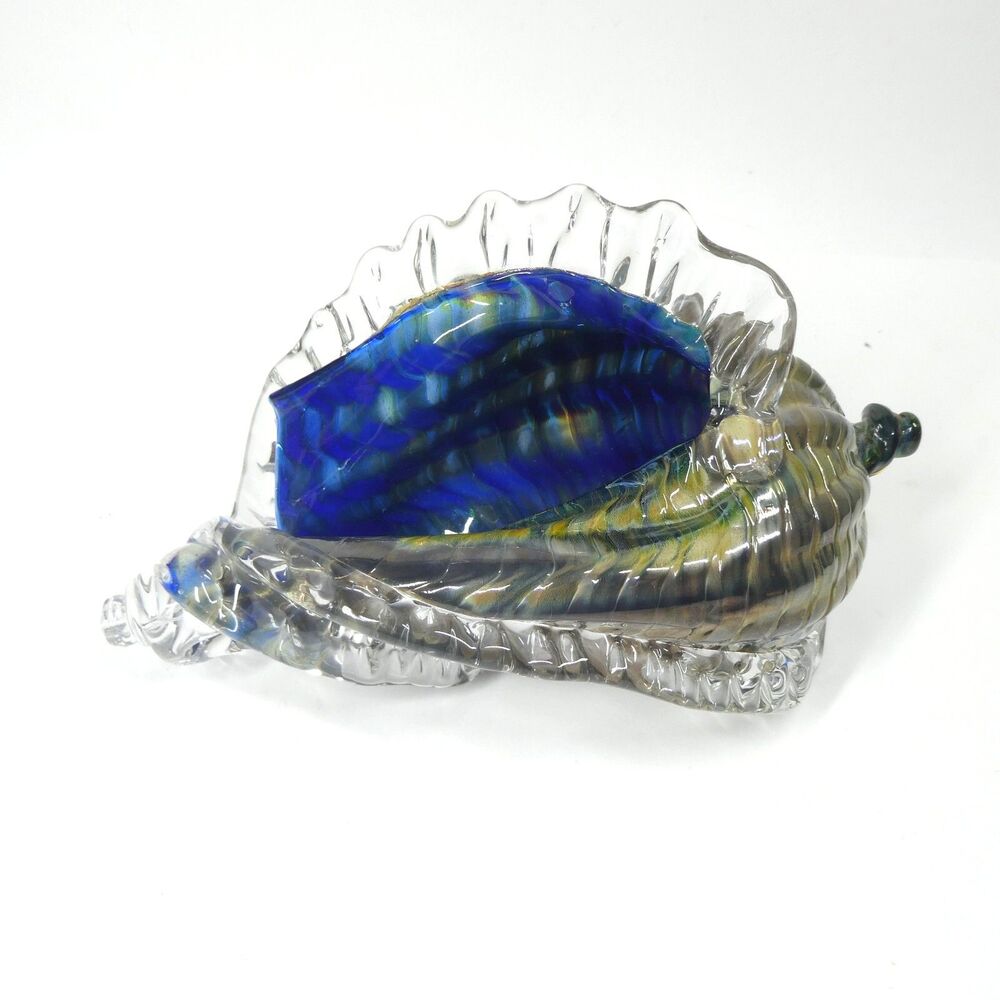 Glass Seashell 9" Signed Charles Friedman Seattle Studio Art Glass Conch Shell